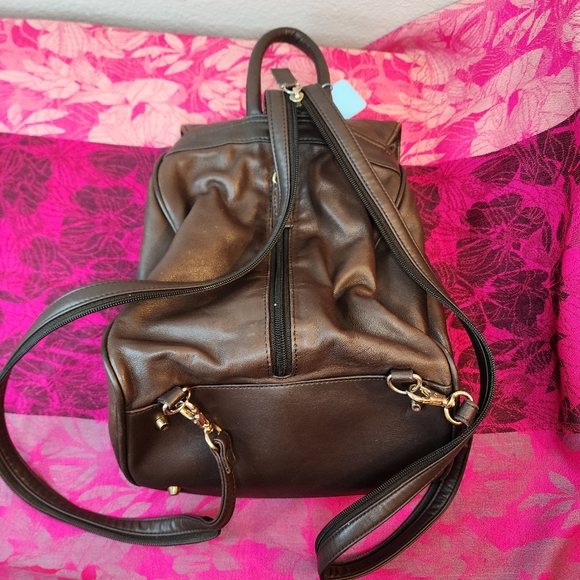 Charter Club Classics Medium Brown Leather Sling Backpack Purse with Drawstring. - Picture 7 of 9